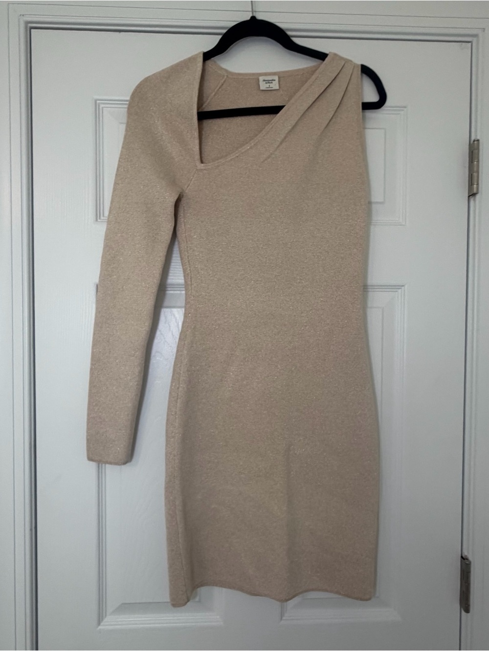 NWT Abercrombie One-Shoulder Shimmery Beige Knit Dress